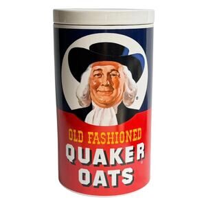 VTG Old Fashioned QUAKER OATS COOKIE JAR Canister & Lid Oatmeal Cookie Recipe
